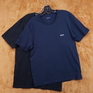 HUGO BOSS Shirt Mens Large Black Navy 2-Pack Crew T-Shirt Regular Fit Logo Tee
